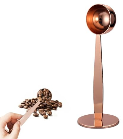 Cuillère à café en acier inoxydable avec tampon, cuillère à café 2 en 1, cuillère doseuse à café, cuillère doseuse Scoop pour mesurer les grains de café, la poudre, le thé et le sucre (or rose)