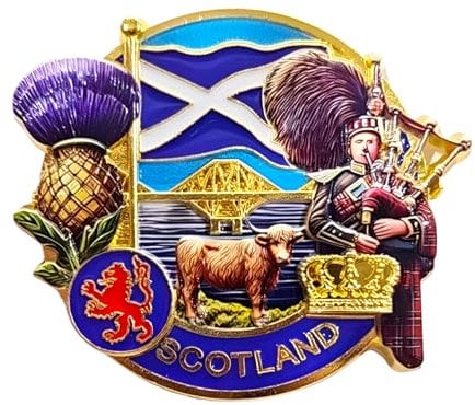 Scotland Magnet - Scottish Heritage Souvenir Magnet - Scotland Flag Fridge magnet - Edinburgh Iconic Landmarks Gift Gold Colour Metal Magnet