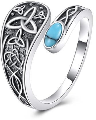 POPLYKE Spoon Rings for Women 925 Sterling Silver Turquoise Ring Adjustable Vintage Thumb Celtic Knot Ring Vintage Finger Open Antique Rings Jewelry for Women