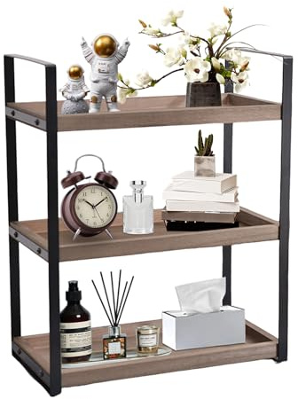 IGTOPS Küche Standregal Badezimmer Organizer,Feuchtigkeitsgeschützt Holzregal ohne Bohren, Metallgestell Schreibtisch Organizer, Multifunktionales Gewürzregal&Kosmetikregal&Hängeregal Wandregal-3Tier
