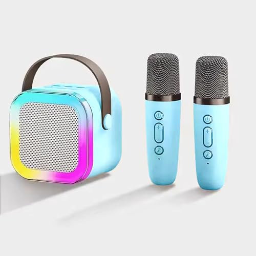 INDOTEAM Karaoke Machine for Kids and Adults – Mini Karaoke Machine with 2 Microphones – Portable Bluetooth Speaker with LED Light Effects for Kids Toys Family Home Birthday Gifts (Blue)
