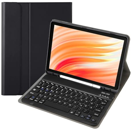 HLTOOP Tastatur Hülle für Amazon Fire HD 10 und 10 Plus Tablet (13./11. Generation, 2023/2021) – QWERTZ Deutsch – Magnetische abnehmbare Tastatur mit Stifthalter,Schwarz