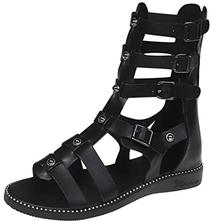 Fashion Scarpe Sandali Infradito Gladiatore Stivali Estivi Da Donna Con Borchie Pelle Sintetica Roman Zipper Freddi Alti Sandalo Con Fibbia Comodi Ortopedici Con Punta Aperta Scarpe