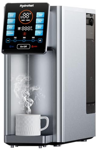 Hydrofast Auftisch Osmoseanlage mit Heißwasser, Trinkwasser Umkehrosmoseanlage mit 6-stufige Filtration, Echtzeit-TDS-Monitor, 8 Temperaturen 4 Stufen der Wassermenge