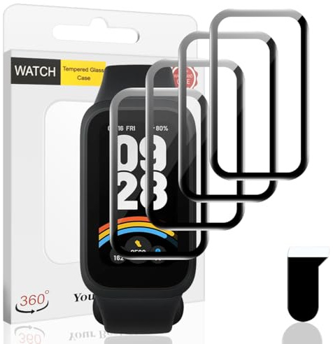 Euukzzea 4 Piezas Protector Pantalla para Xiaomi Smart Band 9 Active Cristal Templado, Película de TPU Flexible Protector HD Transparente, Anti-Arañazos Sin Burbujas Película Protectora