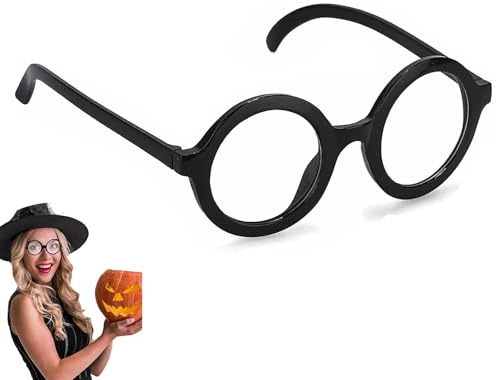 SSHUIKKAI Retro Runde Brillen, Nerd Brille, Spielzeugbrille, Runde Brille, Zauberer Brille Gläser Mit Rundem Rahmen, für Karneval, Mottoparty, Verkleidung, Accessoire(Schwarz)