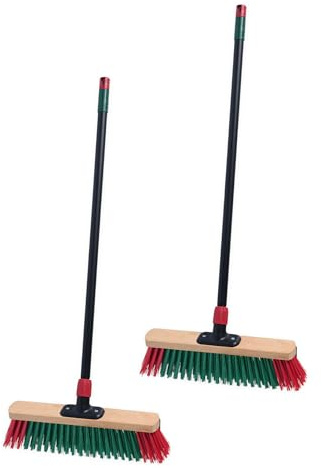 Straßenbesen mit stufenlos einstellbarem Teleskopstiel - 2er Set - Kehrbesen grob für Außen mit verstellbarem Metallstiel - Besen Metallbesen Gartenbesen Hofbesen Außenbesen Teleskopbesen