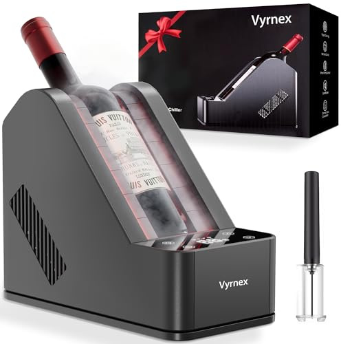 Vyrnex Tragbarer Weinkühler mit Flaschenöffner für Eine Flasche (750 ml) Wein Oder Champagner, Mit ein- und Ausschaltbarer Ambientebeleuchtung, Personalisierte Kühler für Partys