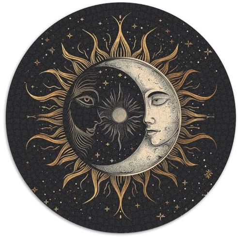 Sonne und Mond 1000 Stück Puzzle Rund Fur Erwachsene Und Kinder Sonne Mond Legespiel Geschicklichkeitsspiel Geschenk Fordernd Kleinkinder 1000pcs (67.5x67.5cm)