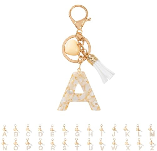 Porte clé Lettre,Porte Clef Galet Blanc en Forme de Cœur pour Sac à Main, Accessoire Voiture Naturel et Romantique Cadeau Saint-Valentin, Cadeau Romantique Femme Homm