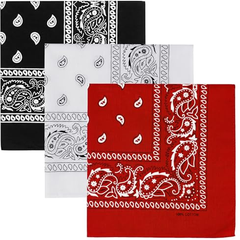 KU 3 Stück 100% Baumwoll Bandanas - Paisley Bandana Damen Herren Kopftuch Tuch für Mundschutz, Sport, Schweißband, Sonnenschutz, Haaraccessoire, Alltag, Reisen
