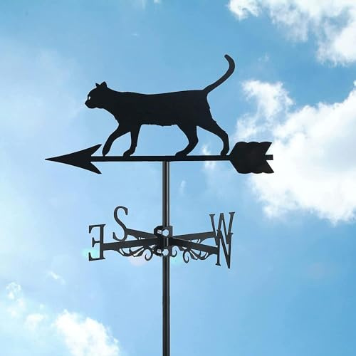 Adorno de gato veleta de metal, indicador de dirección del viento Weathercock de acero inoxidable, bonita forma de gato, decoración de jardín, para patio de granja al aire libre, gato ~ e