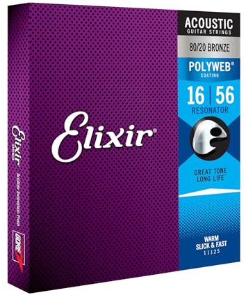 Elixir 80/20 Bronze Acoustic Sets Original Polyweb Coating - Resonator (0.016 - 0.056)