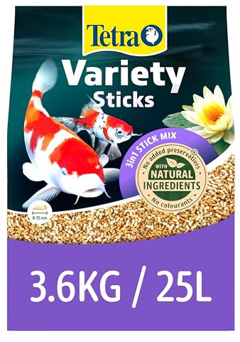 Tetra Pond Variety Sticks Fish Food, Mix of Three Different Food Sticks for All Pond Fish, 25 Litre