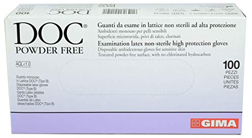 DOC - Guanti in lattice, non sterili, ambidestra, orlati, per pelli sensibili, confezione da 100 pezzi, media, 25712