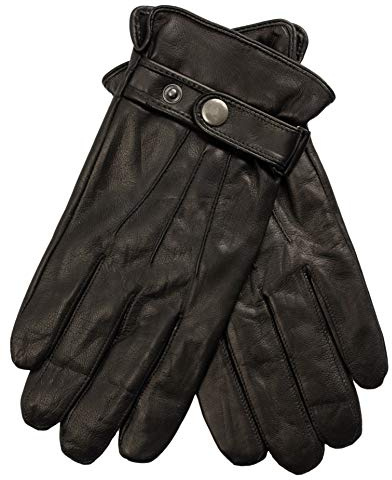 EEM Herren Lederhandschuhe, weiches italienisches Leder, Touchfunktion, Riegel mit Druckknopf, Fleecefutter