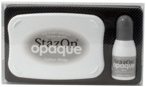 Tsukineko StazOn Opaque Un-Inked Pad and Inker, Cotton White, Pad and Inker by