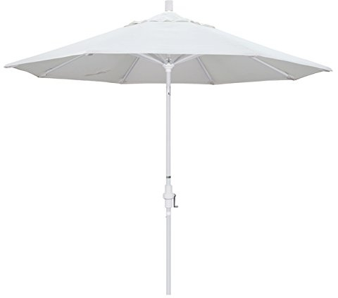 California Umbrella 9' Round Aluminum Market Umbrella, Crank Lift, Collar Tilt, White Pole, White Olefin