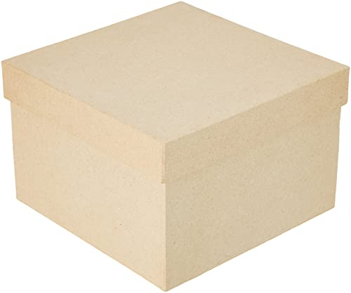 Rayher Hobby Rayher Pappmaché Box, quadratisch, 18,5 x 18,5 x 12 cm, quadratisch, Schachtel mit Deckel, FSC zertifiziert, zum Gestalten und Dekorieren, 7175500, Beige