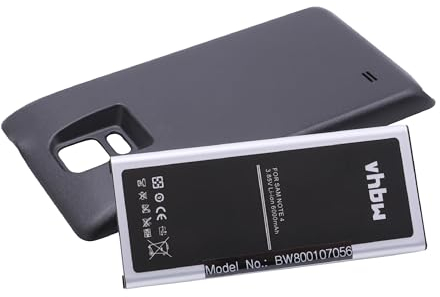 vhbw batteria compatibile con Samsung Galaxy Note 4 (modello Cina) smartphone cellulare (6000mAh, 3,85V, Li-Ion) + copribatteria (nero)