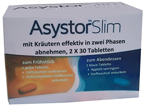 Asystor Slim - schnell natürlich Abnehmen effektiv mit 13 Kräutern, Fettverbrenner, auch unter der Haut - Cellulite, Appetithemmer, Kohlenhydrate blocker, kurbeln Stoffwechsel an, 60 Tabletten
