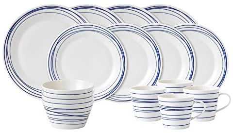 Royal Doulton Pacific Lot de 4 Lignes de Table, Porcelaine, Bleu/Blanc, 32.5 x 32.5 x 31.5 cm
