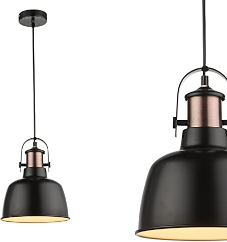 Globo Hängelampe Schwarz Metall Industrial - Pendelleuchte Esstisch Vintage - Hängeleuchte Industrie Kupfer Esszimmer Küche - Pendellampe 23 cm