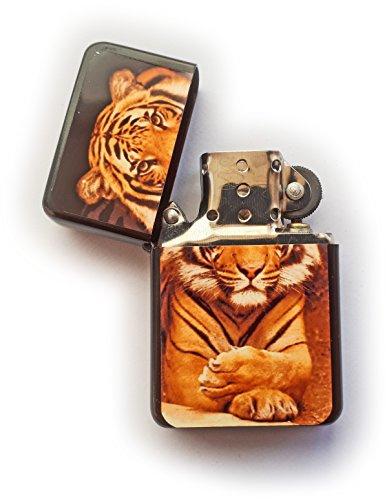Tiger Petrol Lighter in Pouch Big Cat Animal Wild Life