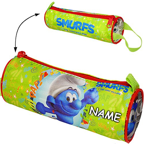 alles-meine.de GmbH Schlampermappe/Faulenzer/Kosmetiktasche - die Schlümpfe/großer Schlumpf - inkl. Name - Federmappe & Schlamper Etui Stifterolle rund - Kulturtasche -..