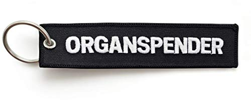 RENEGADE Motorrad Schlüsselanhänger aus Stoff mit Schlüsselring bestickt & kratzfest (130 x 30 mm, schwarz). Ideal für Ihr Motorrad (Organspender)