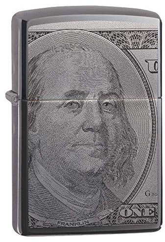 ZIPPO – Currency Design 100 Dollar Note - Black Ice - Photo Image - Sturmfeuerzeug, nachfüllbar, in hochwertiger Geschenkbox