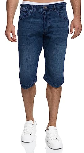 Indicode Herren Jaspar 3/4 Jeans Shorts im Used Look aus 98% Baumwolle