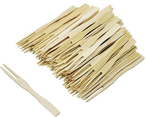 300Pcs Tenedores de Bambú, BetterJonny Tenedor de Cóctel Brochetas de Bambú para Picoteos Mini Tenedores de Fruta de 8,8 cm Romos Palillos de Bambú para Barbacoa Sándwiches Fiestas Picoteo
