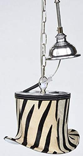 Casa Padrino Designer Hängeleuchte Schwarz/Weiß/Silber 26 x 21 x H. 18 cm - Pendelleuchte mit dekorativem Hut Lampenschirm im Zebra Look