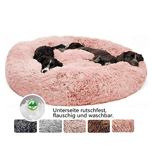 Haoye Coussin Apaisant pour Chien, Puppy Love Panier Orthopédique, Lit Donut pour Animal Domestique (Taille et Couleur au Choix) - Rosa Ø 70cm