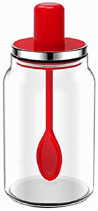 XiaoShenLu Pot à épices en Verre avec Couvercle, assaisonnement boite avec Cuillères pour Herbes, Sel, Poivre, sucre, 220ml rouge