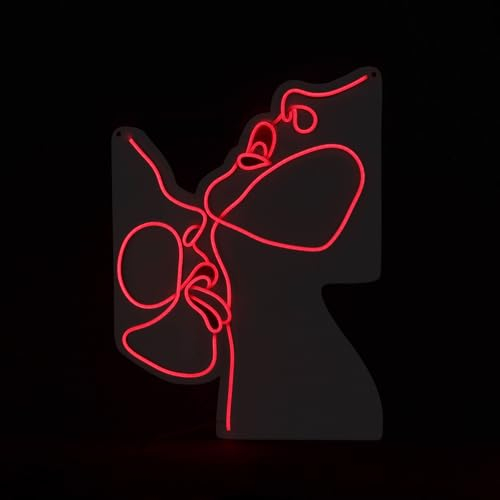 ADM - 'Liebenden' - Zierfigur mit farbiger LED-Beleuchtung und Montage auf Basis aus transparentem Acrylglas für die Wandbefestigung - Rot - H60 cm