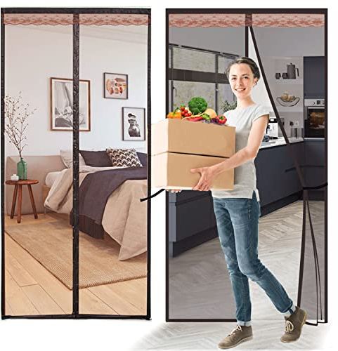 Orumrud Magnet Fliegengitter Balkontür Insektenschutz 115x220cm, Braun | Reißfest Magnetvorhang Türen, Hände Frei, Automatisches Schließen, Haustiere Können Problemlos Hindurchgehen, mit Klettband