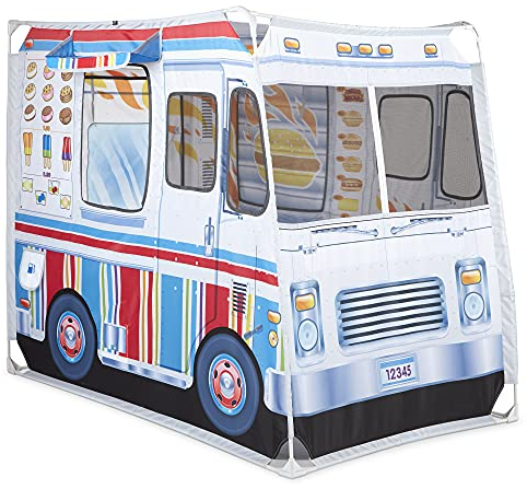 Melissa & Doug Food Truck Stoff Spielzelt Spielhaus und Aufbewahrungstasche - Eis auf einer Seite, BBQ auf der anderen Seite