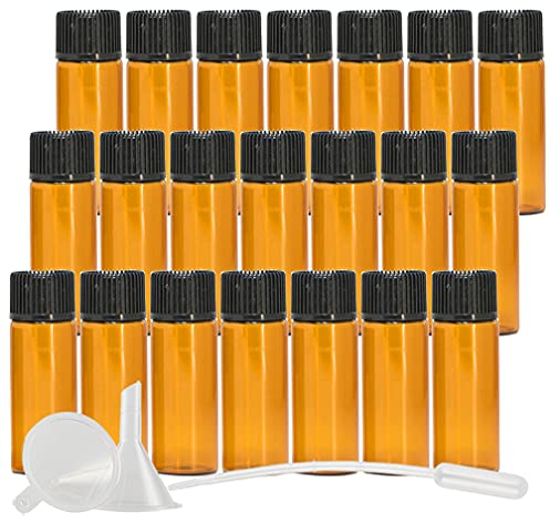 TIANZD 25 Pièces Mini 5ml Bouteilles en Verre D'huile Essentielle avec Orifice Réducteur, Flacons en Verre Vides apour Huiles Essentielles Aromathérapie