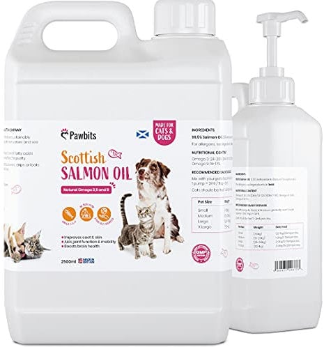 Pawbits 2.5 Litre Scottish Salmon Oil For Cats & Dogs - Natural Omega 3+6+9, Healthy Coat & Immune System