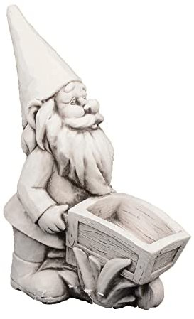 SOLSTICE SCULPTURES Wheelbarrow Gnome Garden Statue, Fibre-Clay, Antique Stone, 60cm