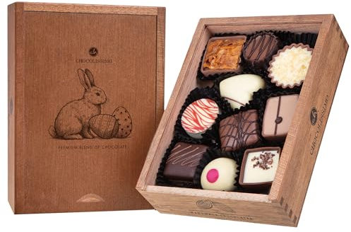 Egg Elegance - Osterei-Pralinen - 10 gefüllte Schokoladen-Ostereier | in edler Holz-Box | Ostergeschenk | Ostern Schokolade | Schokoladeneier