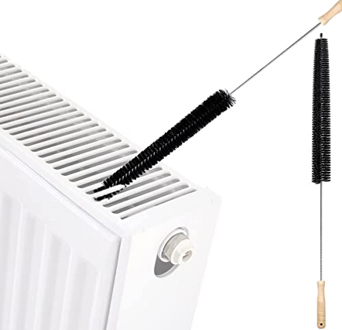 LUKDUNG 73cm Radiator Cleaner Brush, Flexible Radiator Brush, Long Duster with Wood Handle, Fast Cleaning Brush for Radiator Dryer Lint Washing Machine