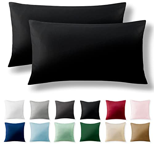 Alreya 2er-Set Renforcé Kissenbezug 40 x 80 cm - 100% Baumwolle mit YKK Reißverschluss, Superweicher Kopfkissenbezug 40x80, Kissenhülle, Schwarz, nur Kissenbezug
