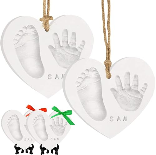 Set di impronte di mani e piedi del bambino - Kit di impronte per neonati maschi e femmine, Set di ornamenti personalizzati con impronta del piede del bambino (Duo Heart)