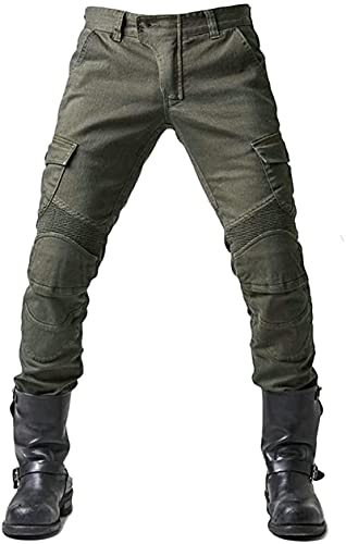 sigaer Pantalones de Motorista para Hombre,Transpirables,Resistentes al Desgaste,con 2 Pares de Protecciones en Cadera y Rodillas,Almohadillas extraíbles(Verde Militar,XL)