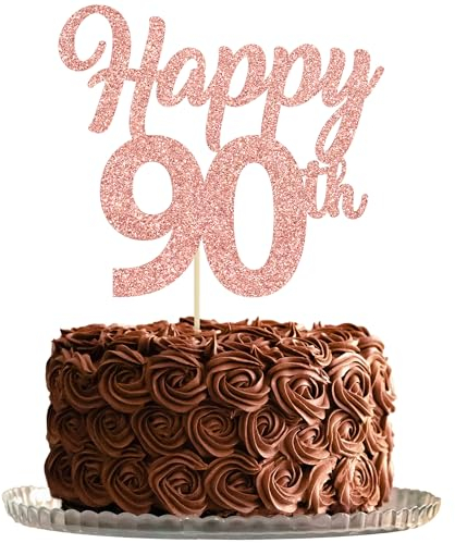 3Pcs Happy 90th Cake Topper Rose Gold Glitter Number 90 Decorations 90th Birthday Cake Pick Decorations for Cheers to 90 Years Old 90th Birthday Wedding Anniversary Party Supplies