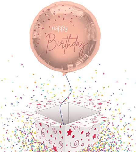 Happy Birthday Elegant Rose Gold Round Foil Helium 45cm Balloon - Inflated Balloon in a Box