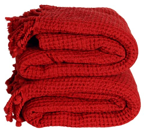 2 Stück Dünne Badetücher Leicht Schnell Trocknen - Original Türkische Waffeltücher für Hammam, Spa, Hamamtücher - Premium Baumwolle Waffelgewebe Handtücher (Rot)